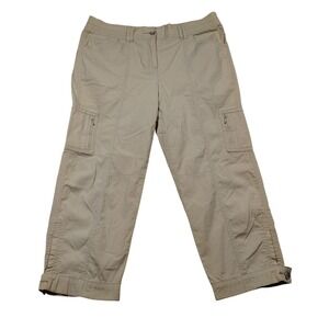 Chicos Capris Womens Size 1 Khaki Tan Cargo Pants Zipper Pockets‎ Elastic Waist